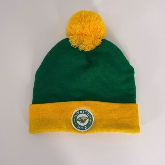 Minnesota Wild State Of Hockey Green & Yellow Pom Pom Winter Hat - Picture 2 of 2